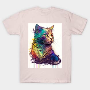 Cat Line Art Colorful T-Shirt